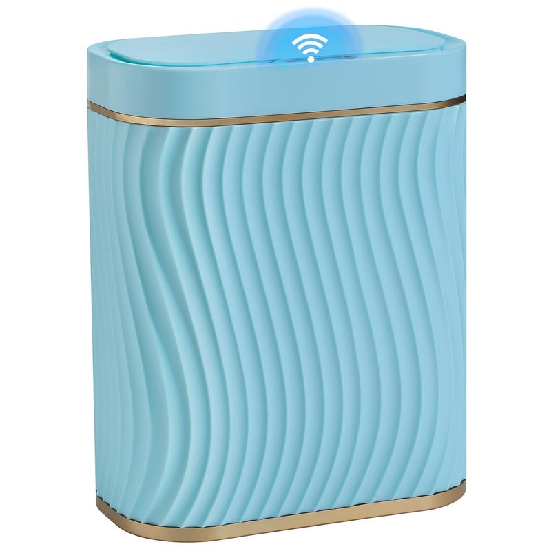 steo spce Bathroom Small Trash Can with Automatic Touchless Lid, 2.6 Gallon Smart Garbage Can Narrow Waterproof Trash Bin for Bedroom, Office, Living Room (Gold Blue) - Image 1